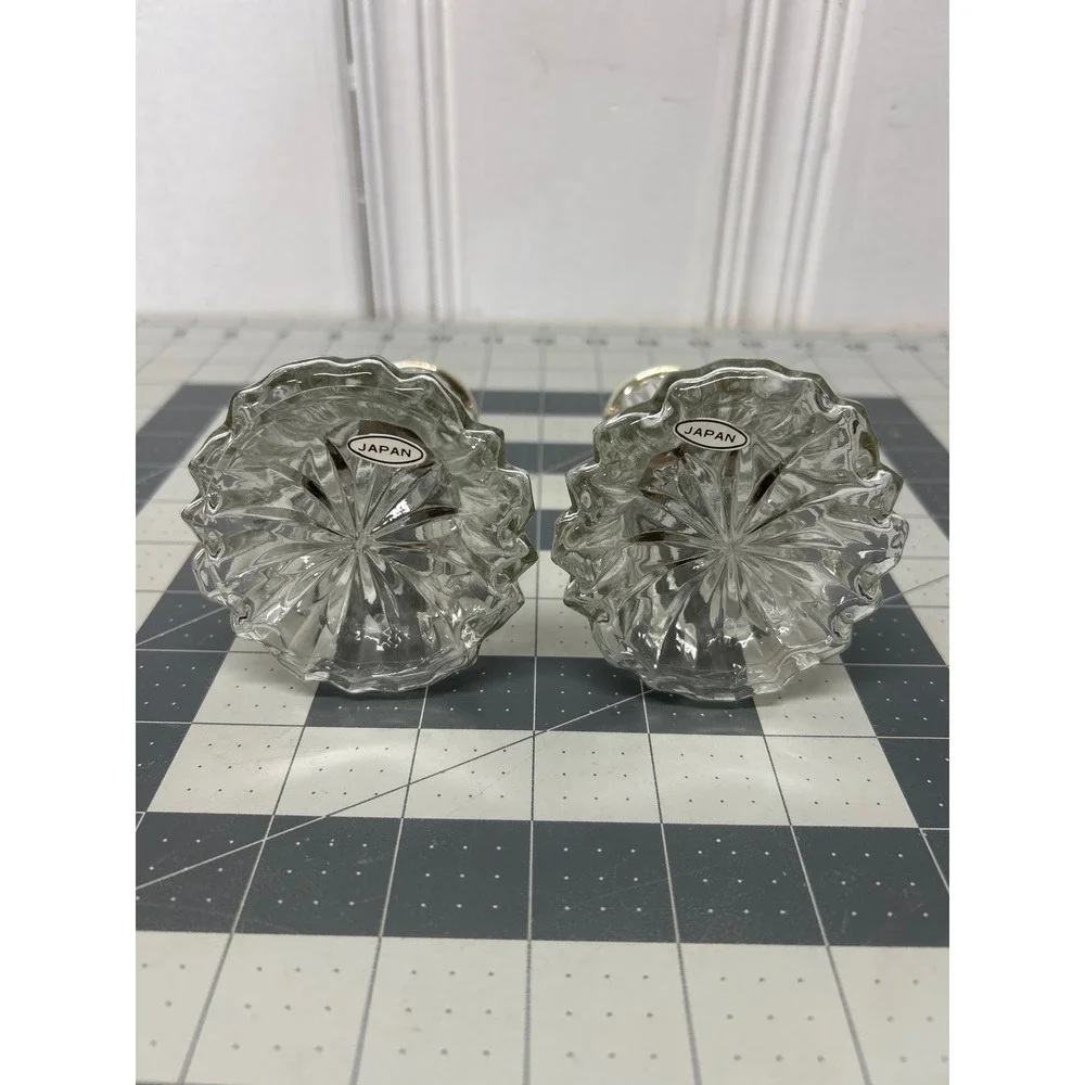 Vintage Leonard Crystal Salt and Pepper Shakers Japan Silver Plated Top Set